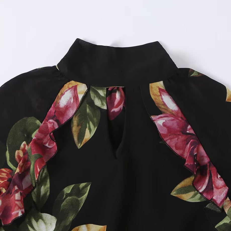 Women’s maxi dress with floral print, tiered skirt and ruffled sleeves Mune Fashion
