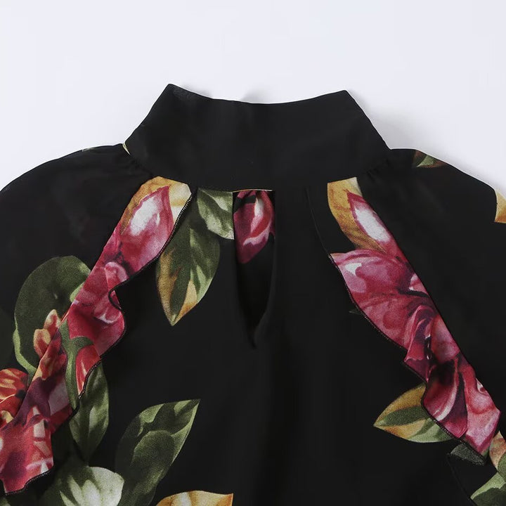 Women’s maxi dress with floral print, tiered skirt and ruffled sleeves Mune Fashion