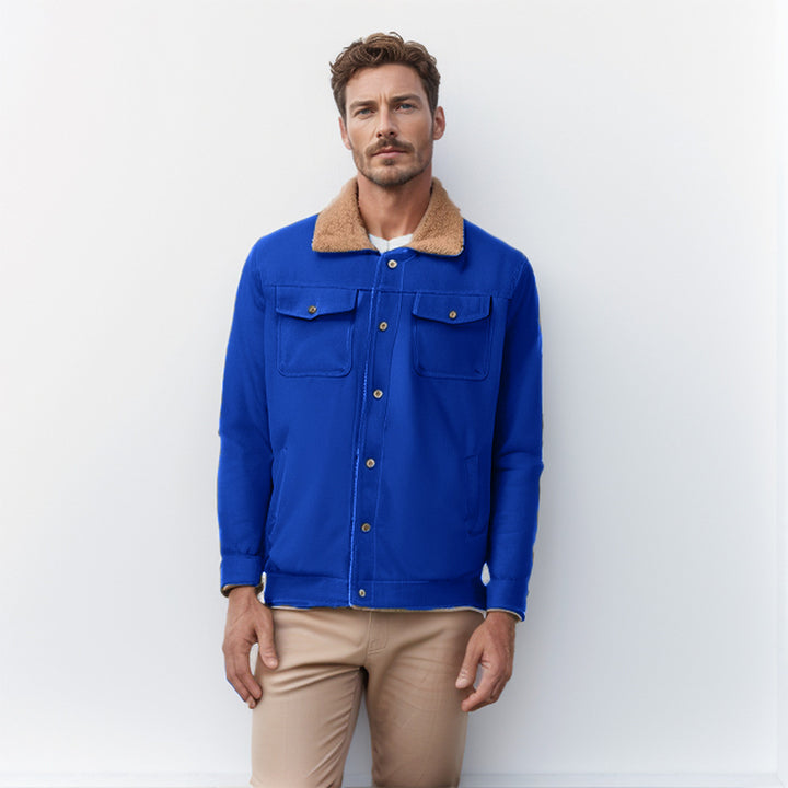 Men's Workwear Jacket with Teddy Collar and Snap Button Placket Mune Fashion