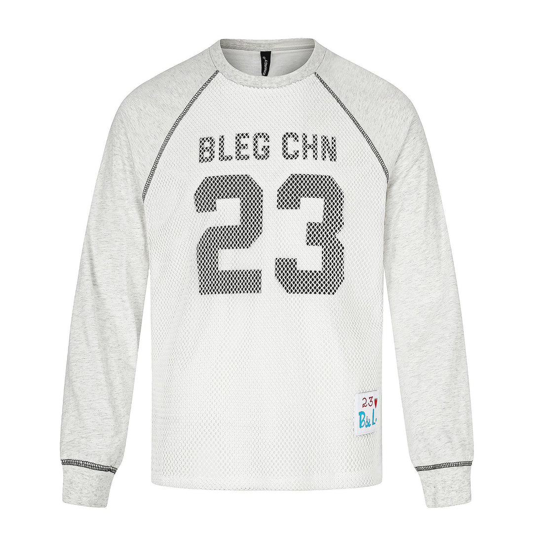 Men's Sportives Mesh Layer Crew Neck Sweatshirt with Raglan Sleeves and Front Print Mune Fashion
