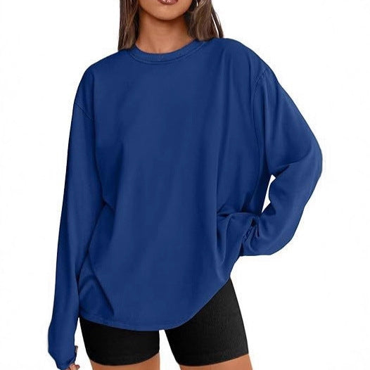 Women's Oversize Sweatshirt with Round Neck and Extended Hem Drune