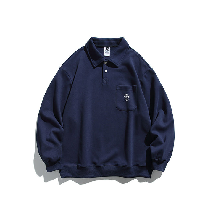 Unisex Oversize Polo Shirt Sweatshirt with Chest Pocket and Ribbed Hem Mune Fashion