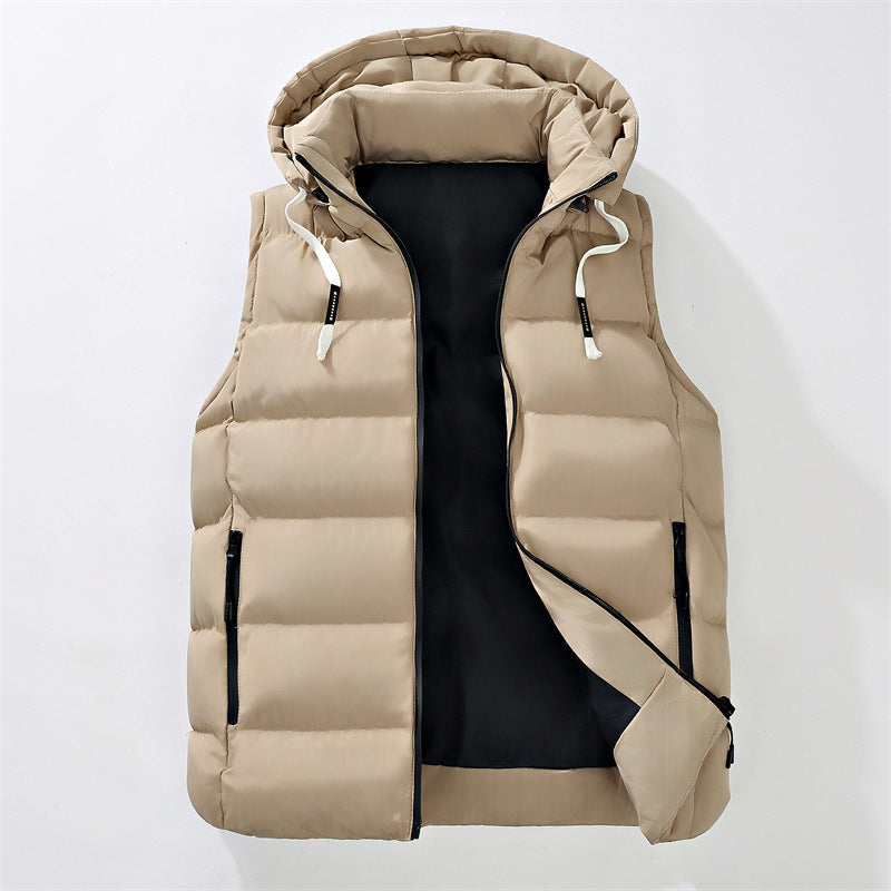 Men's quilted hooded vest with windproof outer layer and concealed zipper pockets Mune Fashion