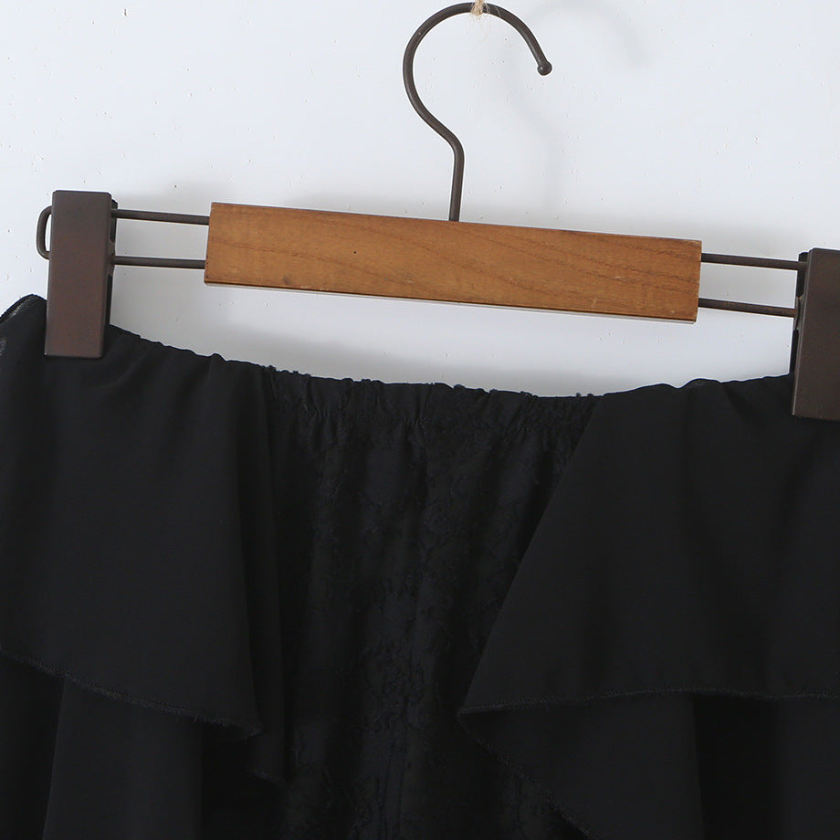 Ladies ruffle pants with lace, flared bell and layered chiffon ruffles Mune Fashion