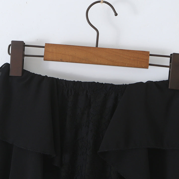Ladies ruffle pants with lace, flared bell and layered chiffon ruffles Mune Fashion