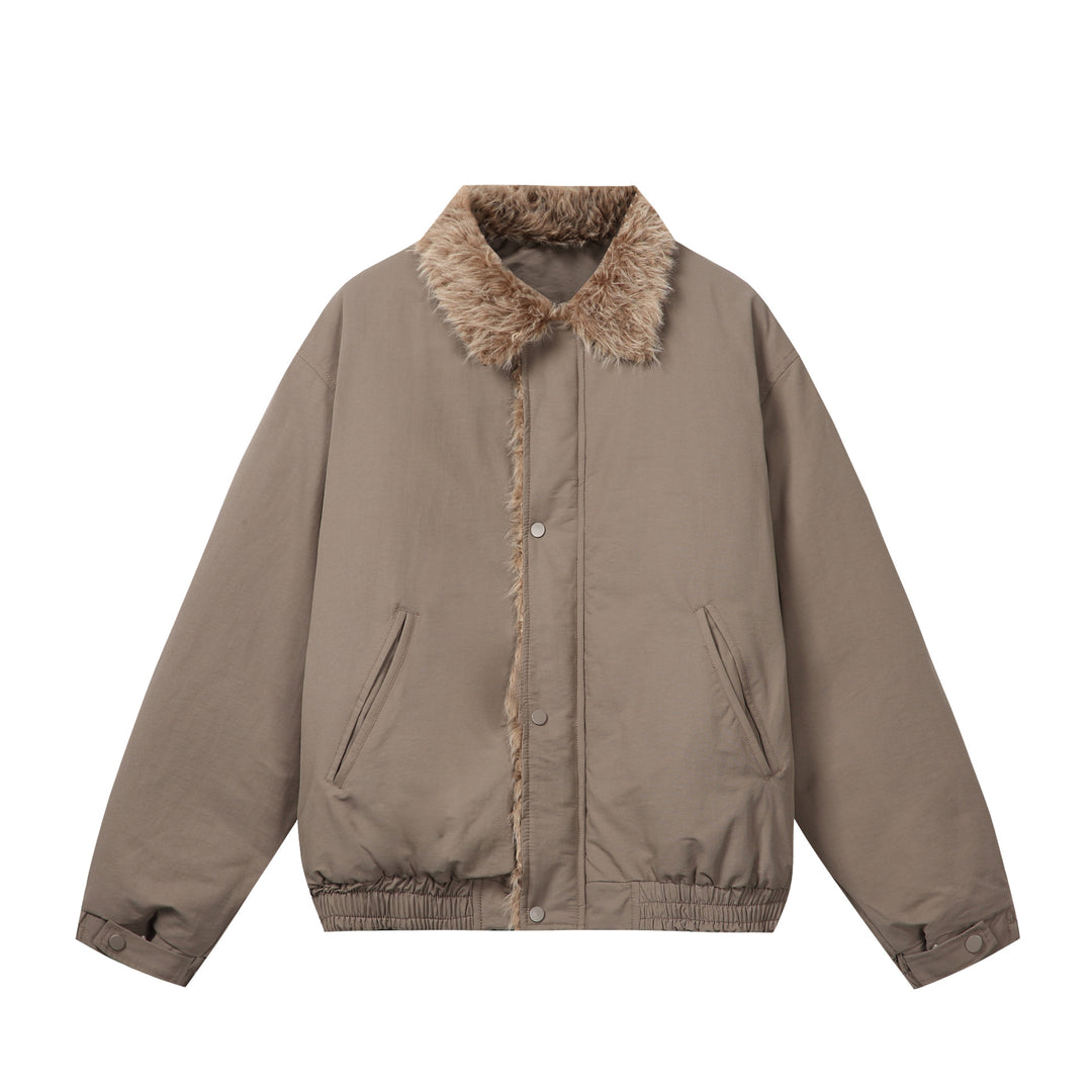 Women's Minimalist Thermo Blouson Jacket with Faux Fur Shawl Collar and Elastic Tunnel Drawstring Hem Mune Fashion