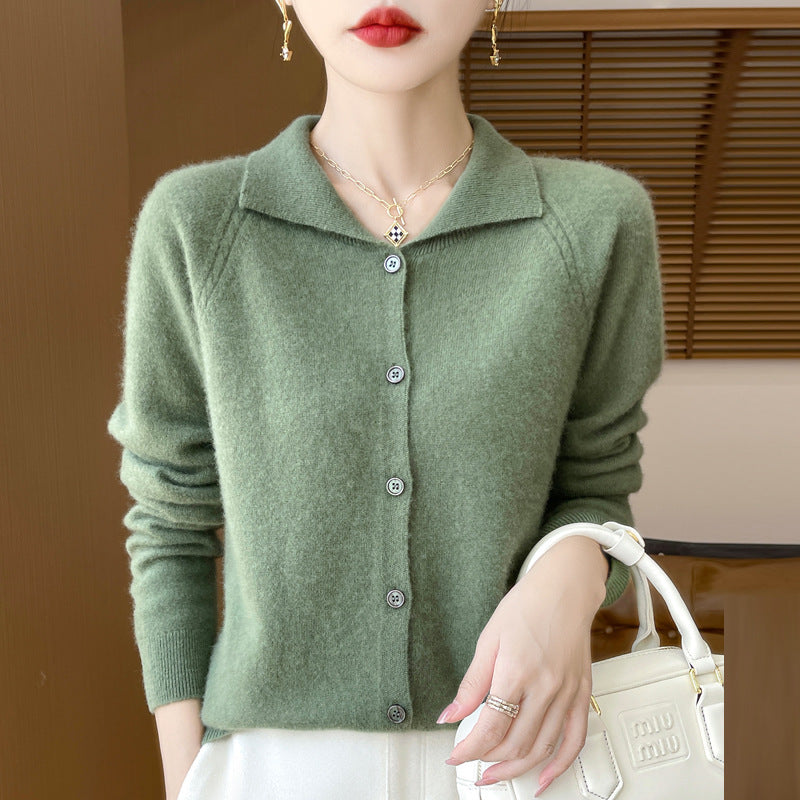 Women's Cozy Notched Collar Cardigan in Cashmere Look with Mohair Effect Mune Fashion