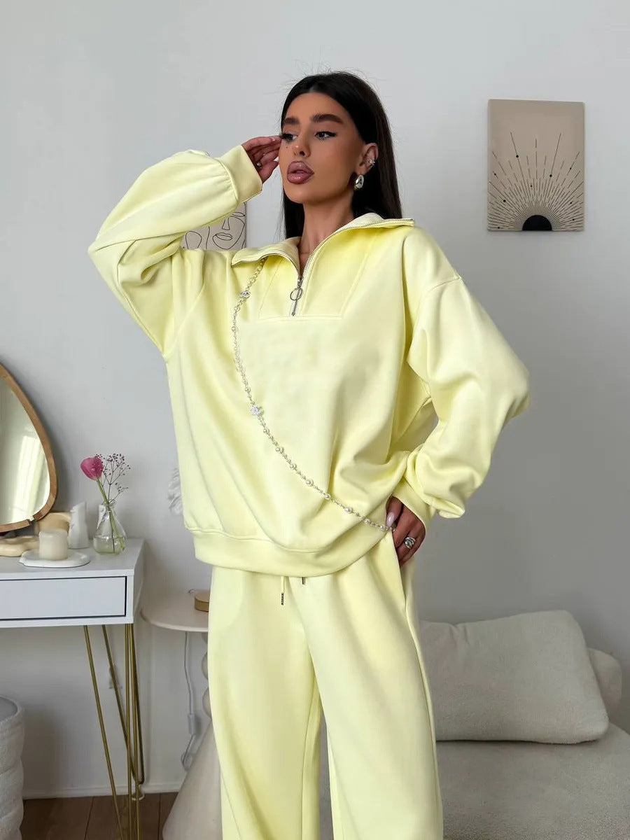 Women’s loungewear set with half zip and wide pleat pants Mune Fashion
