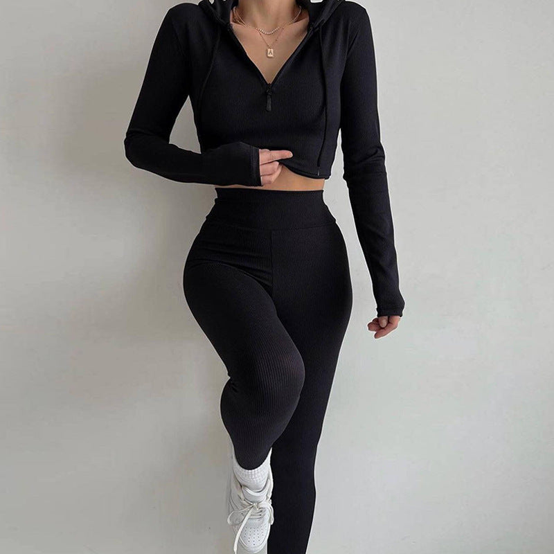 Women's fitted rib jersey half-zip set with tailored long sleeve and high-waist leggings Mune Fashion