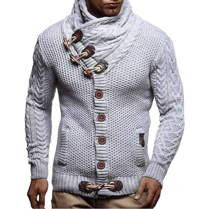 Men's chunky knit cardigan with shawl collar, toggle closures, and cable knit sleeves Mune Fashion