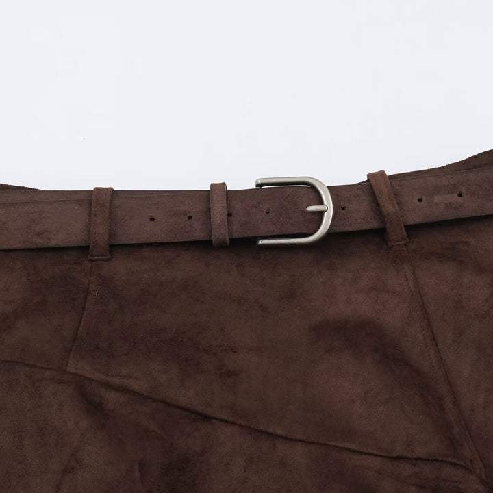 Women's Asymmetric Patchwork Wrap Skirt with Waist Belt and Layered Look Mune Fashion