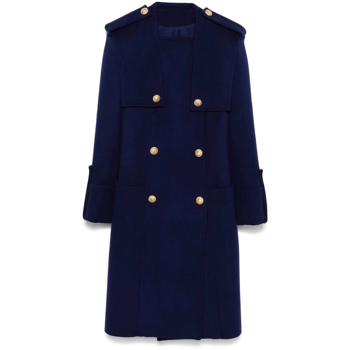 Women's Double-Breasted Coat with Cape Insert, Epaulettes and Decorative Straps Mune Fashion