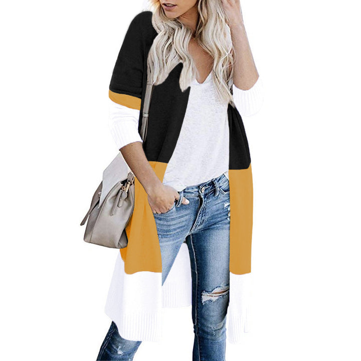 Women's Longline Cardigan with Colorblock Design, Open Front and Ribbed Hem Mune Fashion