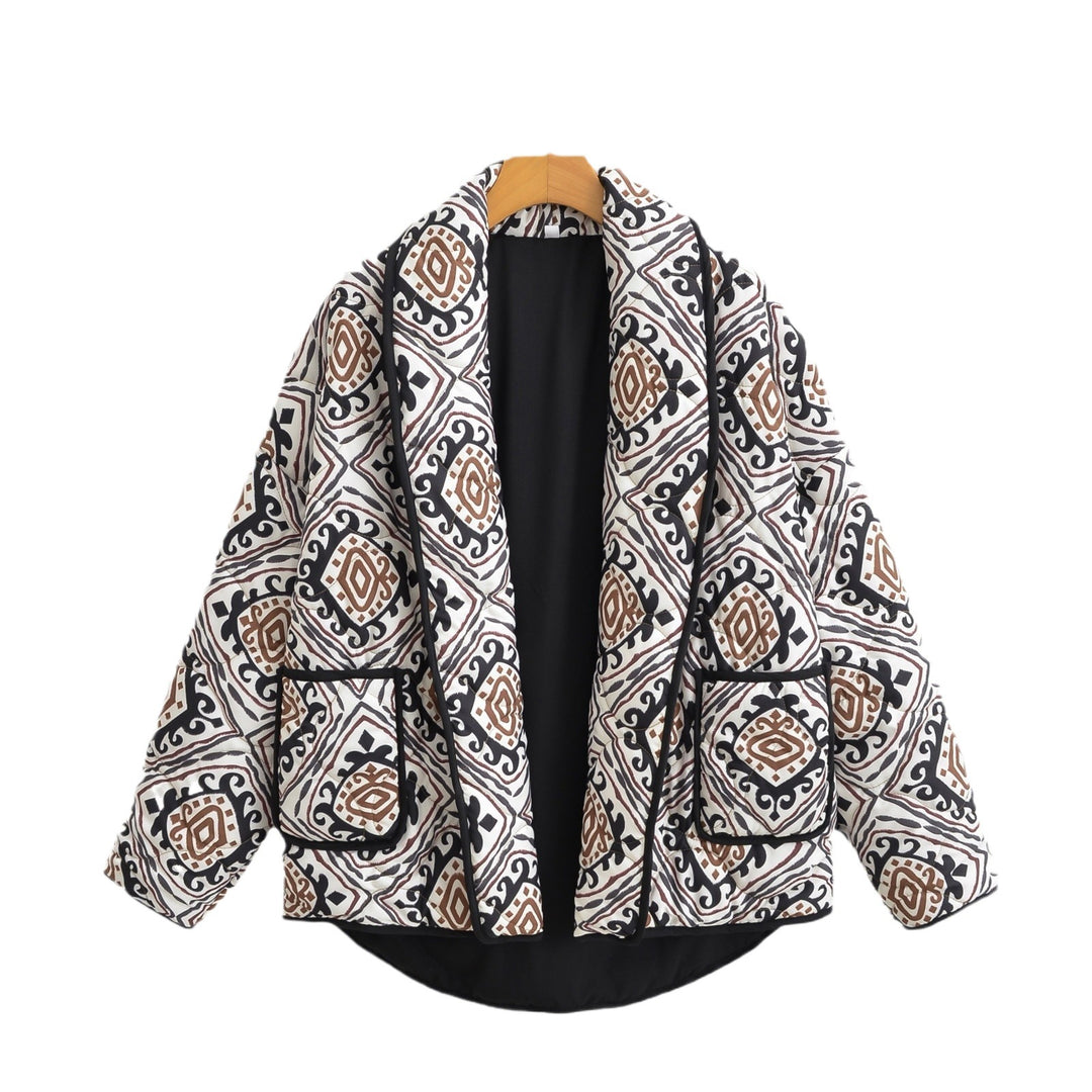 Women's Quilted Kimono Jacket with Waist Belt and Ethno Pattern