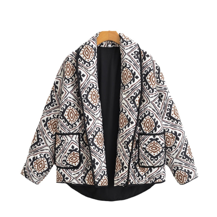 Women's Quilted Kimono Jacket with Waist Belt and Ethno Pattern