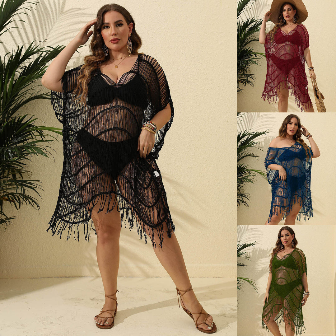 Women's crocheted beach cover-up with fringes Mune Fashion