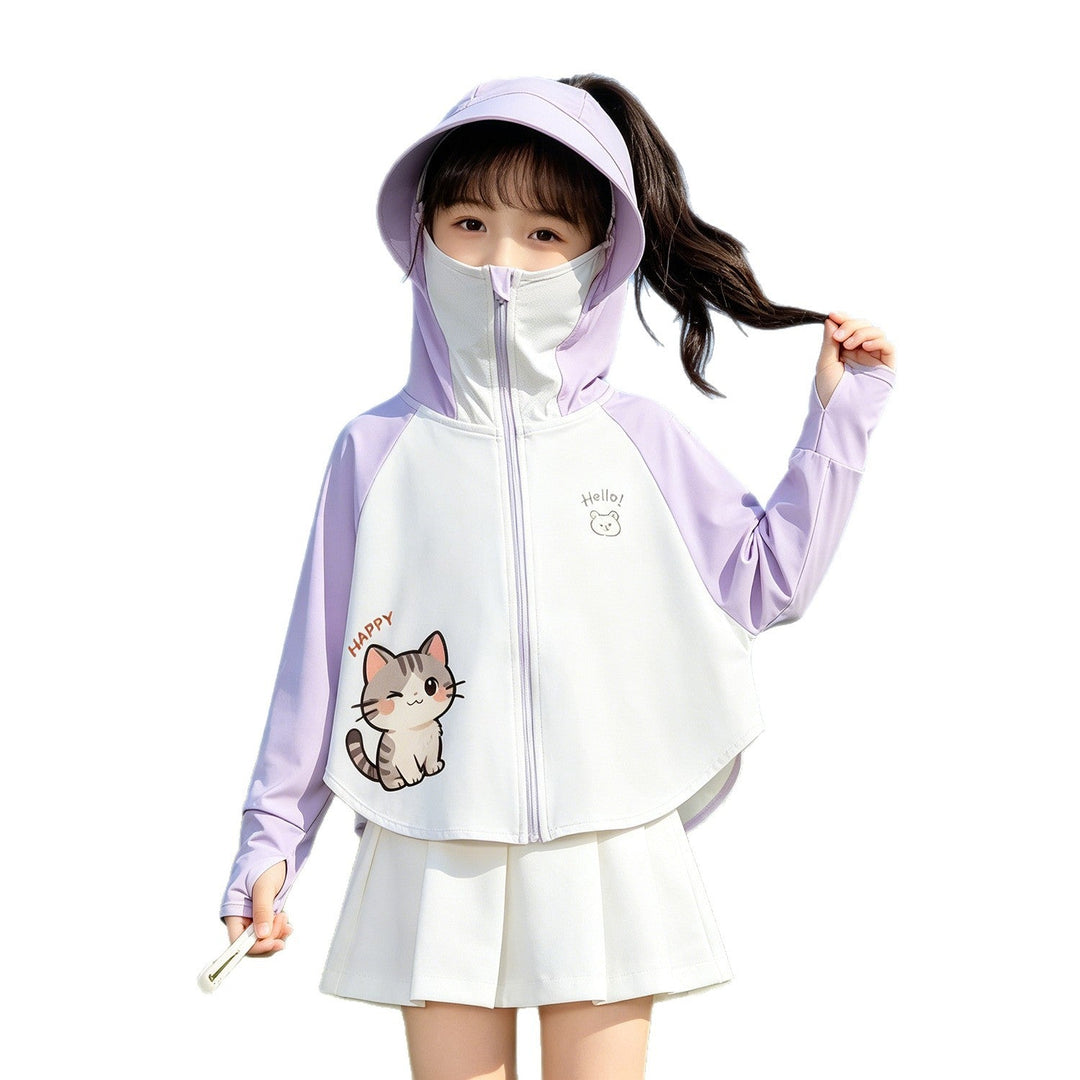 Unisex nan UV protection hoodie jacket with sun shield and integrated face mask for children Mune Fashion
