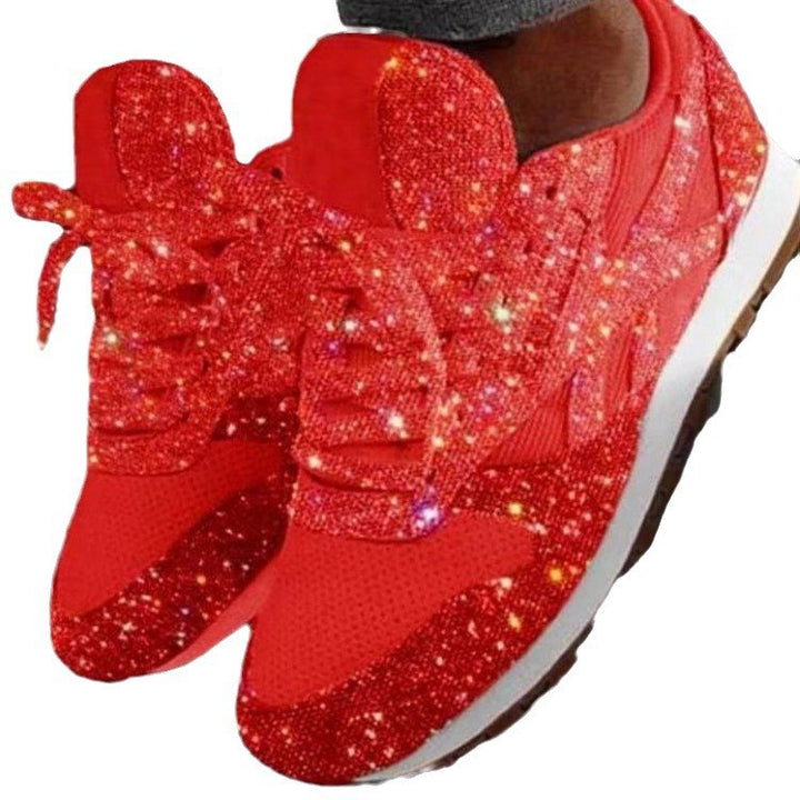 Women's Glitter Sneakers with Mesh Inserts and Treaded Rubber Sole Mune Fashion