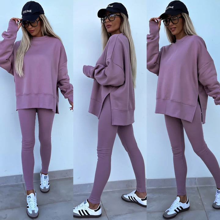Women nan Oversize Sweatshirt with tailored rib leggings set Mune Fashion