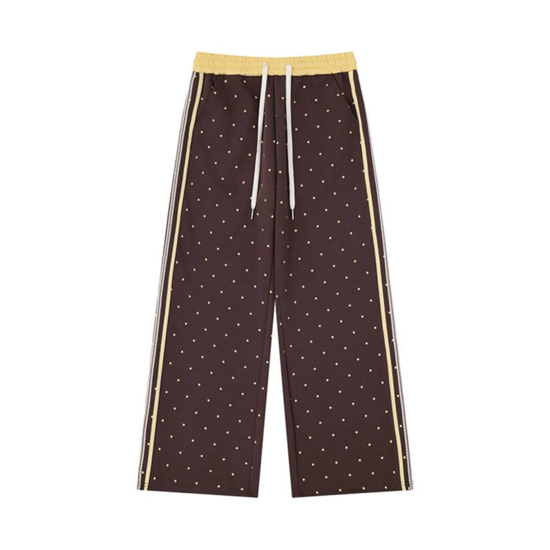 Women's Wide Relaxed Lounge Pants in Palazzo Cut with Comfort Waistband, Drawstring and Side Contrast Stripes Mune Fashion