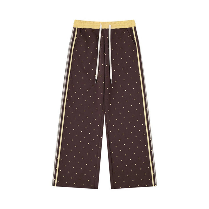 Women's Wide Relaxed Lounge Pants in Palazzo Cut with Comfort Waistband, Drawstring and Side Contrast Stripes Mune Fashion