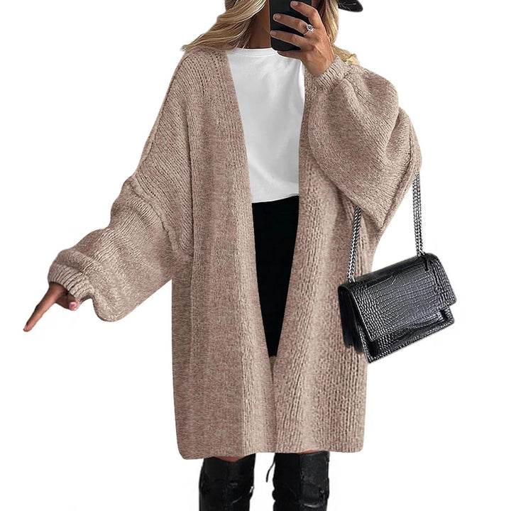 Women's Oversized Knit Cardigan with Wide Balloon Sleeves and Open Front Mune Fashion