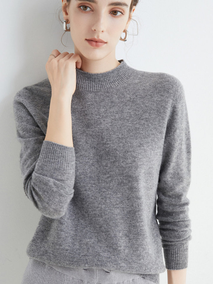 Women's Short Mock Neck Sweater in Cashmere Look with Light Fuzzy Texture Mune Fashion