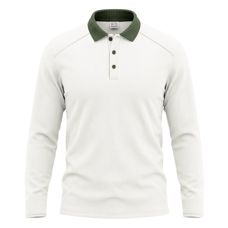 Men's long sleeve polo made of fine ribbed knit with contrast collar and button placket Mune Fashion