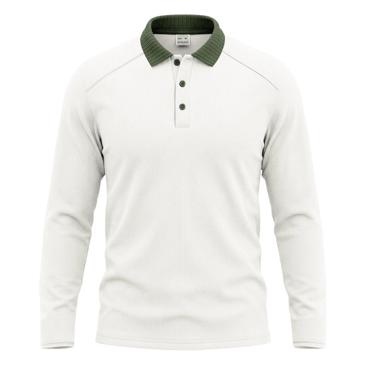 Men's long sleeve polo made of fine ribbed knit with contrast collar and button placket Mune Fashion