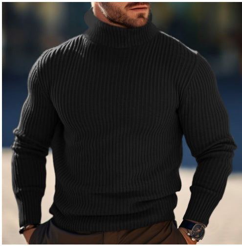 Men's narrow-fitting ribbed turtleneck sweater made of fine knit with stretch and thermoregulating wool blend Mune Fashion