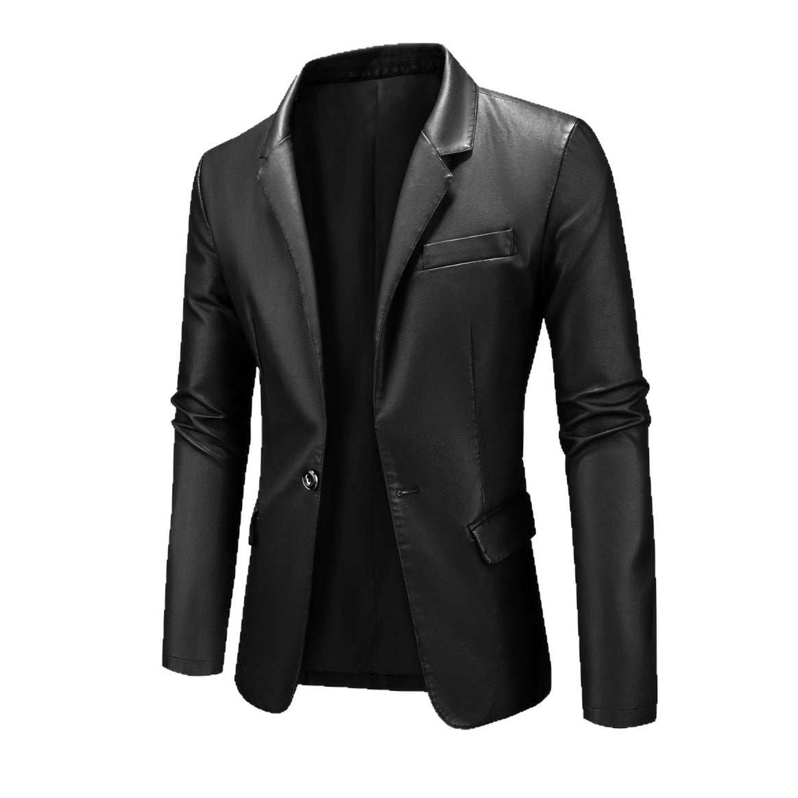 Men's Slim-Fit Leather Blazer with One-Button, Classic Lapel and Flap Pockets Mune Fashion