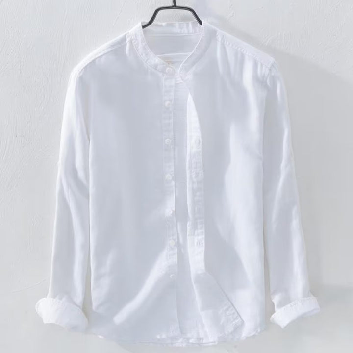 Men's lightweight linen shirt with stand collar and full button placket Mune Fashion