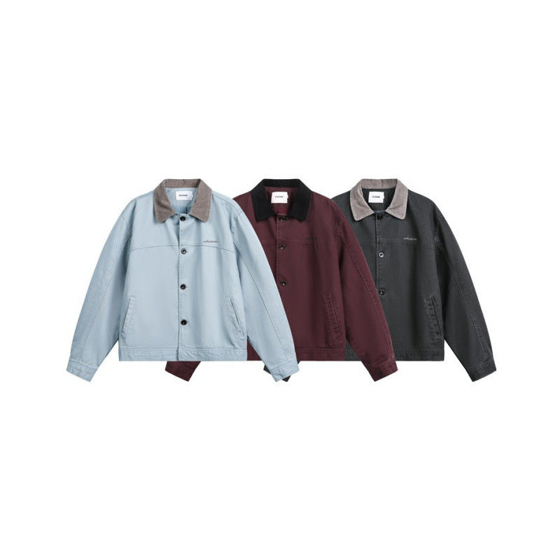 Men's Boxy Canvas Jacket with Cord Collar and Concealed Button Placket Mune Fashion