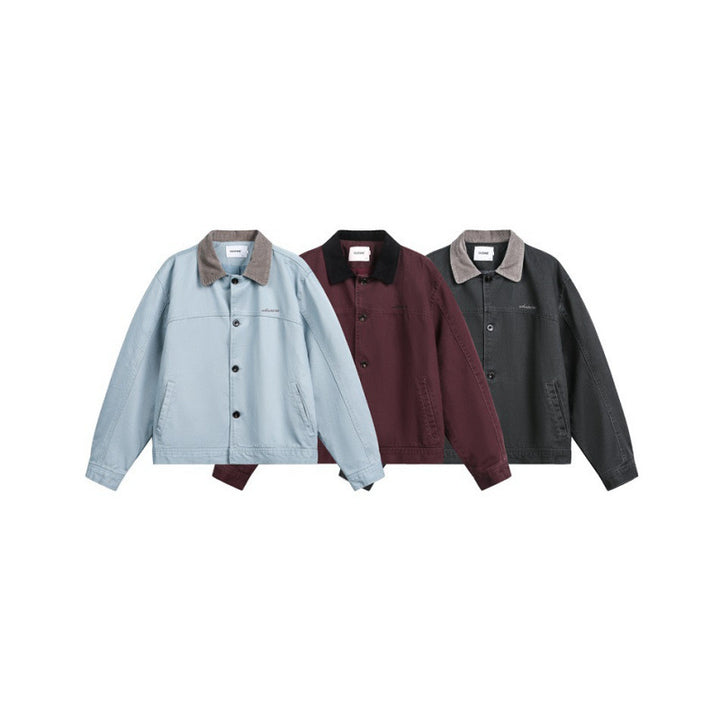 Men's Boxy Canvas Jacket with Cord Collar and Concealed Button Placket Mune Fashion
