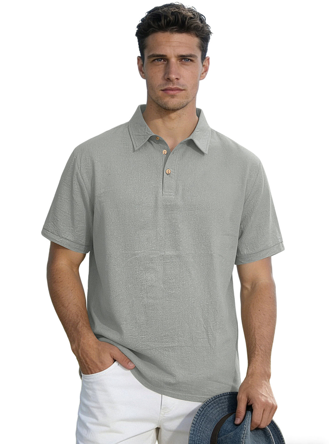Men's short-sleeve polo with shirt collar, short button placket and structured cotton blend Mune Fashion