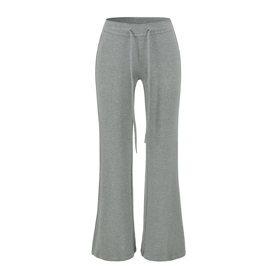 Women's Flowing Jersey Pants with High Waist, Drawstring and Flared Leg Mune Fashion