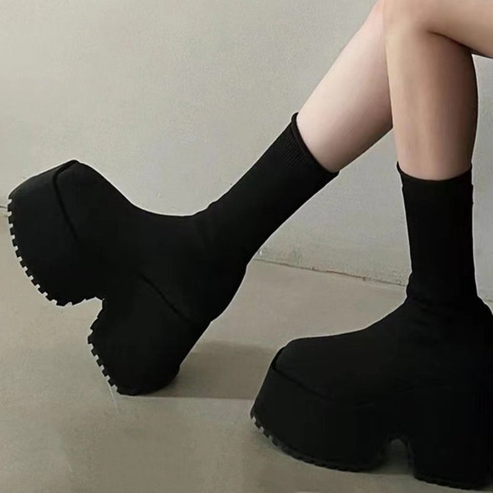 Women's Plateau Sock Boots with distinctive Lug Sole and sculptural platform Mune Fashion