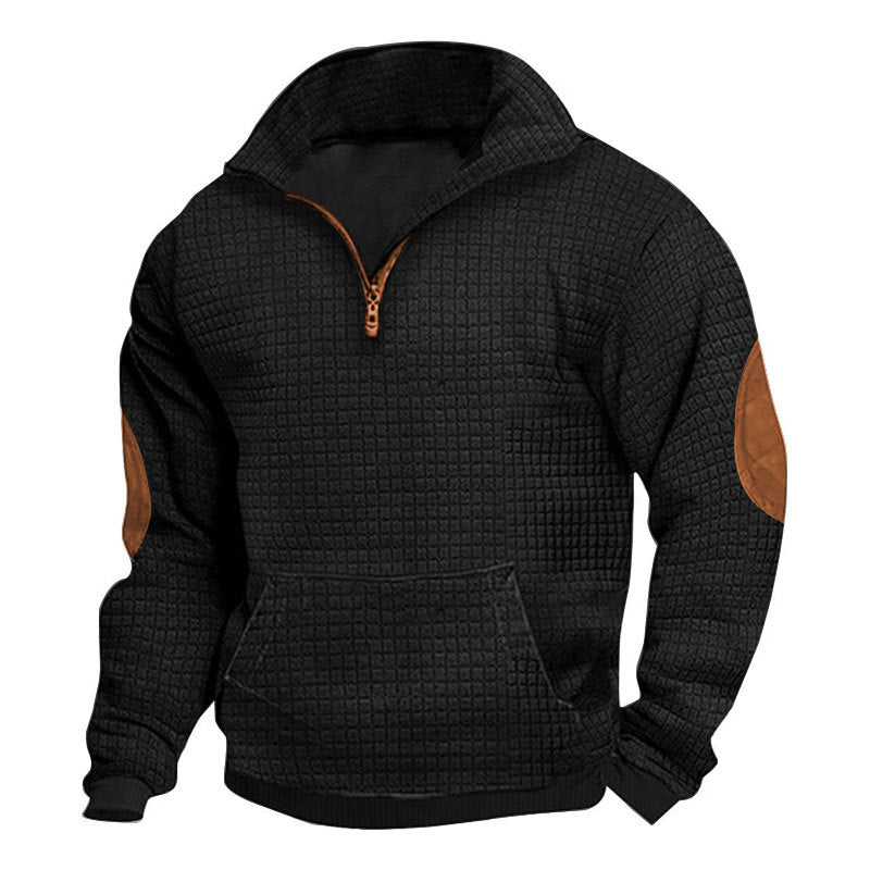 Men's structured half-zip pullover with kangaroo pocket and elbow patch Mune Fashion