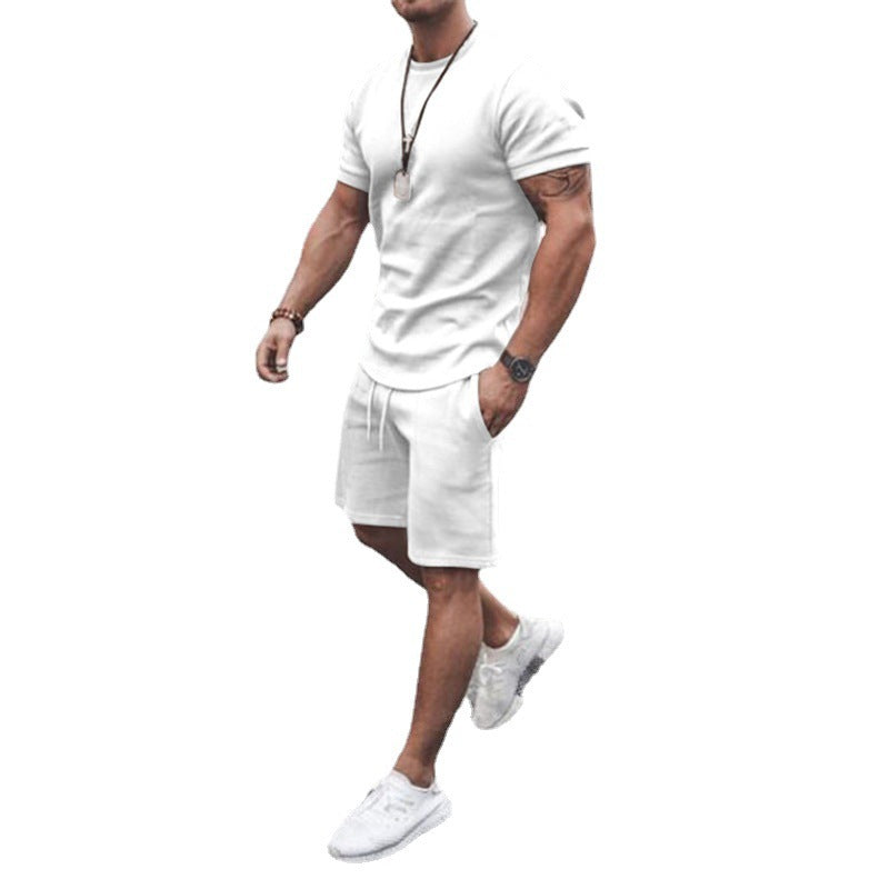 Men's fitted short sleeve shirt with reinforced shoulder seam and elastic drawstring bermuda made of stretch jersey Mune Fashion