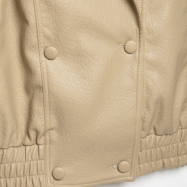 Women Short Blouson in Leather Look with Double Row and Elastic Hem Mune Fashion