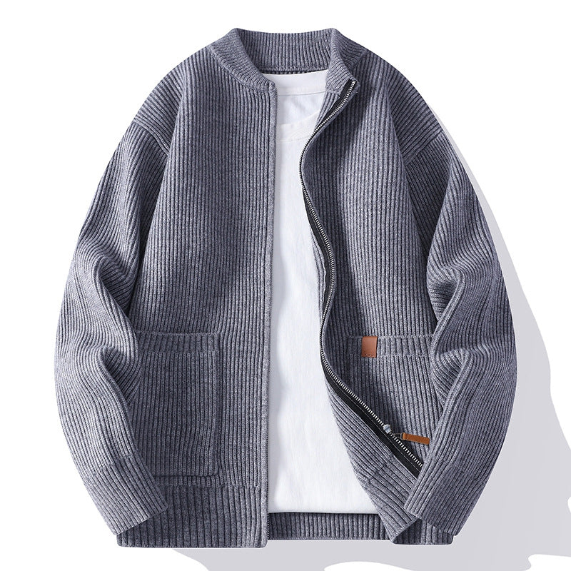 Men's knitted cardigan with full zip and patch pockets Mune Fashion