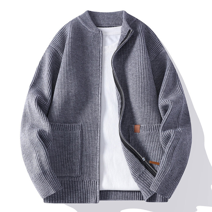 Men's knitted cardigan with full zip and patch pockets Mune Fashion