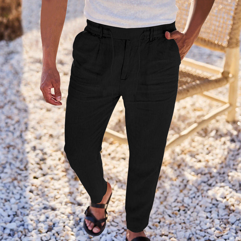 Men's casual chino with linen look, elastic waistband and slim ankle fit Mune Fashion