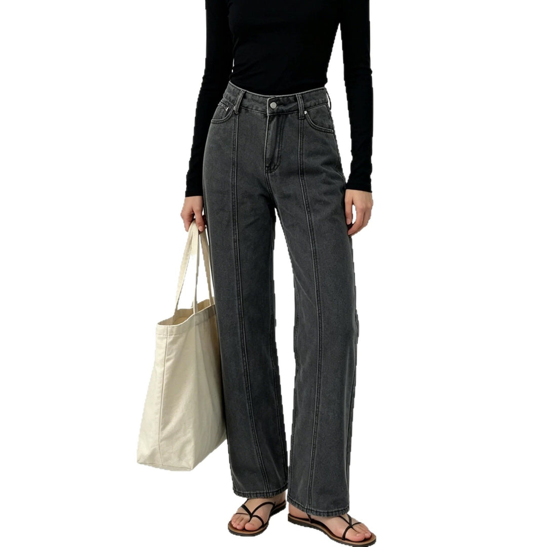 Ladies high-waisted jeans with vertical seam panel and wide leg Mune Fashion