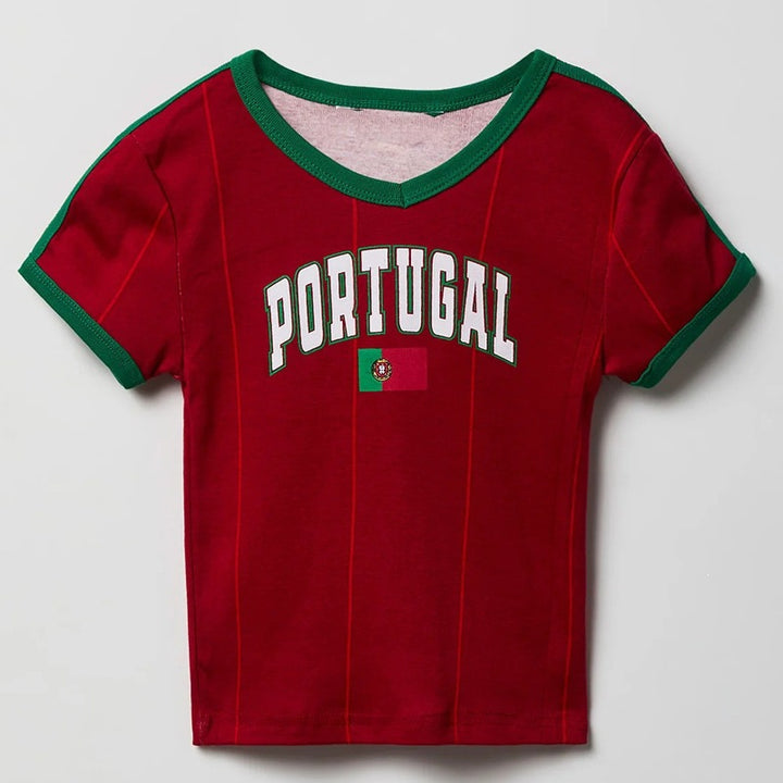 Unisex short-sleeve children's T-shirt with retro England print and contrasting round neck Mune Fashion