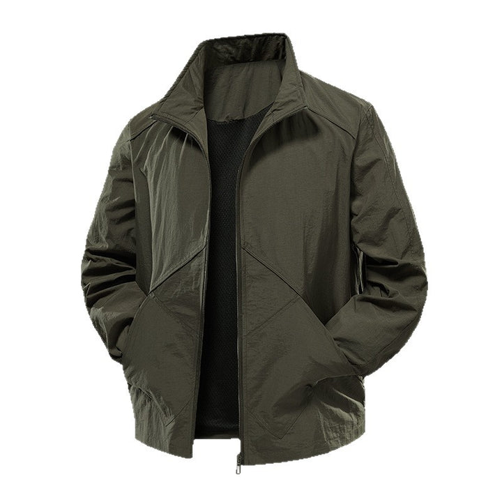 Men's Lightweight Windbreaker Outdoor Jacket with Stand Collar, Two-way Zipper and Concealed Pockets Mune Fashion