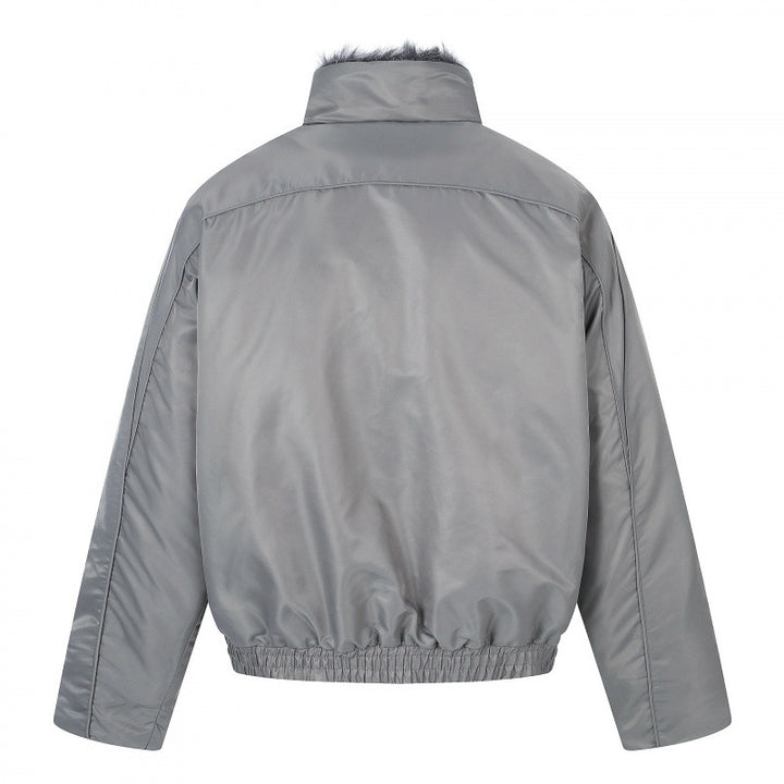 Men's short jacket in retro puffer style with high-closing faux fur collar and decorative wave quilting Mune Fashion