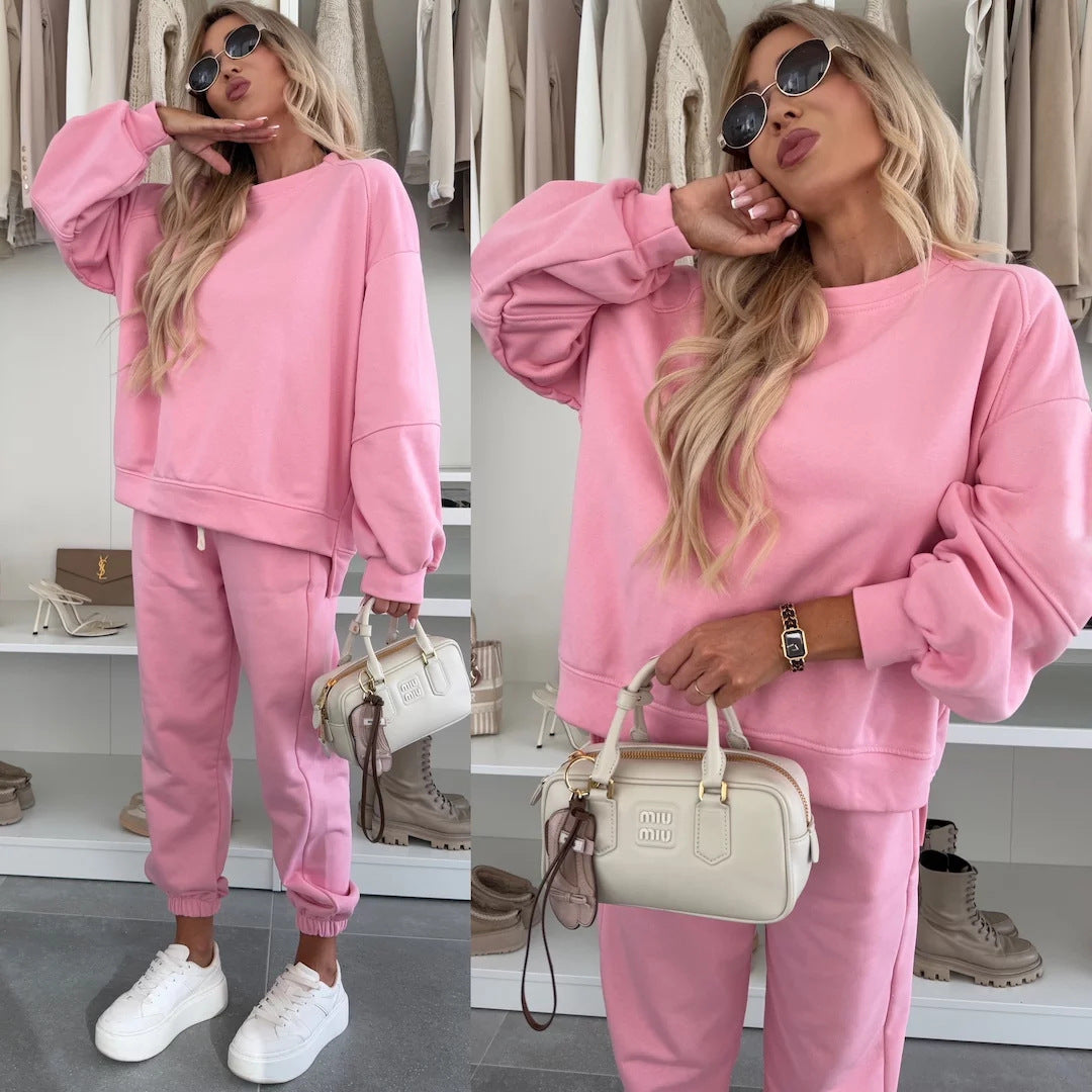 Women Oversized Loungewear Set made of soft brushed sweat with drawstring joggers and relaxed pullover Mune Fashion