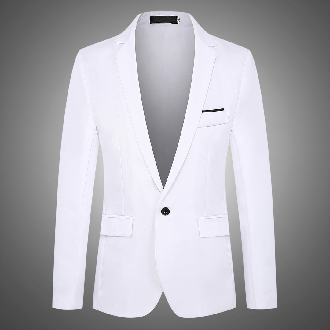 Men's fitted single-breasted satin blazer with single-button closure and shawl collar look Mune Fashion