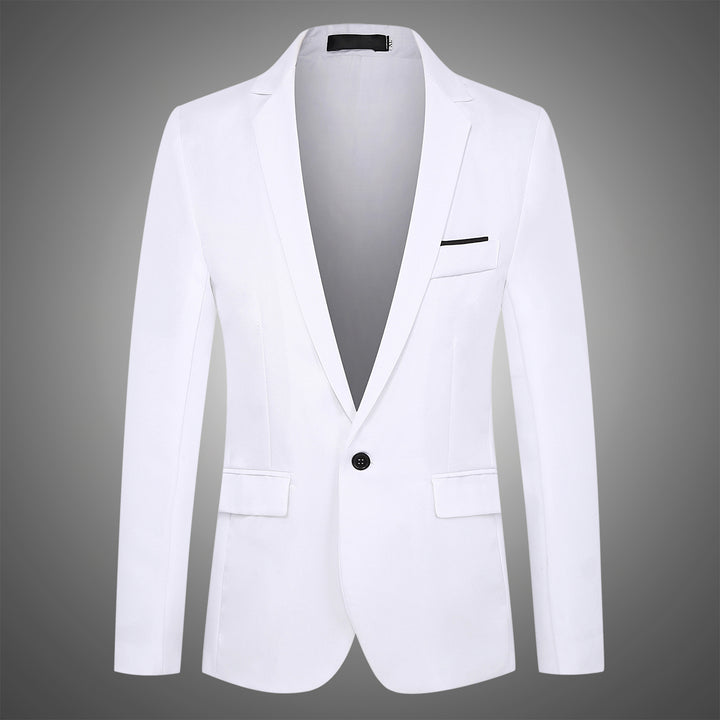 Men's fitted single-breasted satin blazer with single-button closure and shawl collar look Mune Fashion